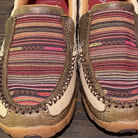 Twisted X Women's Canvas Stripe Driving Mocs Shoes‎ Size 5.5 With Leather - Picture 5 of 13